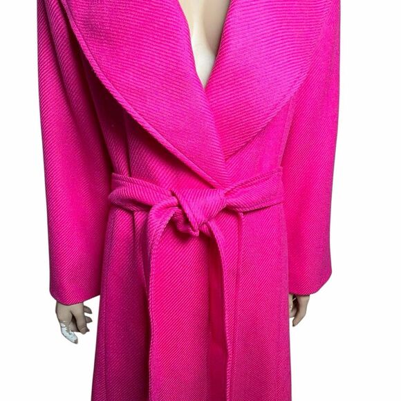 NWT Carolina Herrera Shawl-Collar Belted Wool Twill Coat in Cerise Pink 6 (009) - Picture 7 of 16